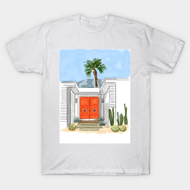 Orange Palm Springs Door T-Shirt by kschowe